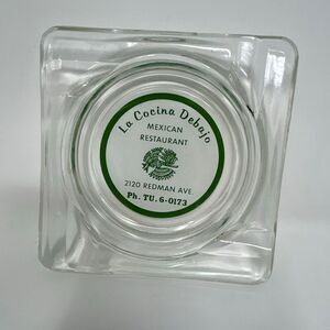 Vtg Mexican Restaurant Ashtray La Cocina Debajo Clear Glass Square Aztec Bird Gr